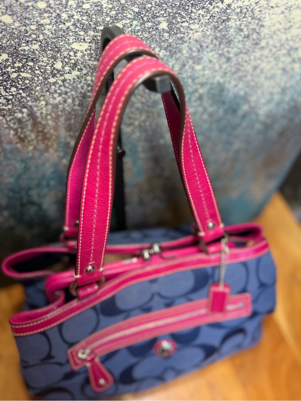 Coach Barbiecore Kisslock Y2K 2010 Laura Signature Carryall Navy Fuchsia Tote - Picture 10 of 14